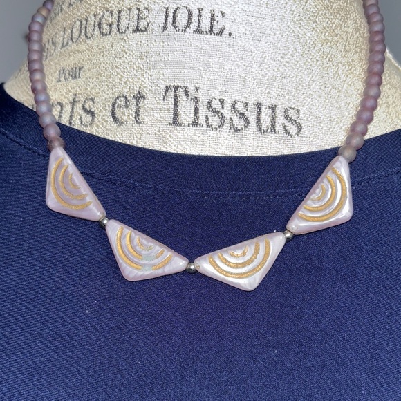 Sabika Purple and Gold Geometric Necklace - Picture 2 of 4